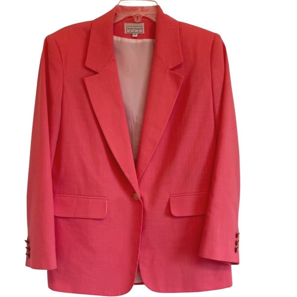 Jordan Roberts USA Vintage Coral Pink Blazer Jacket Size 10 Single Button Lined